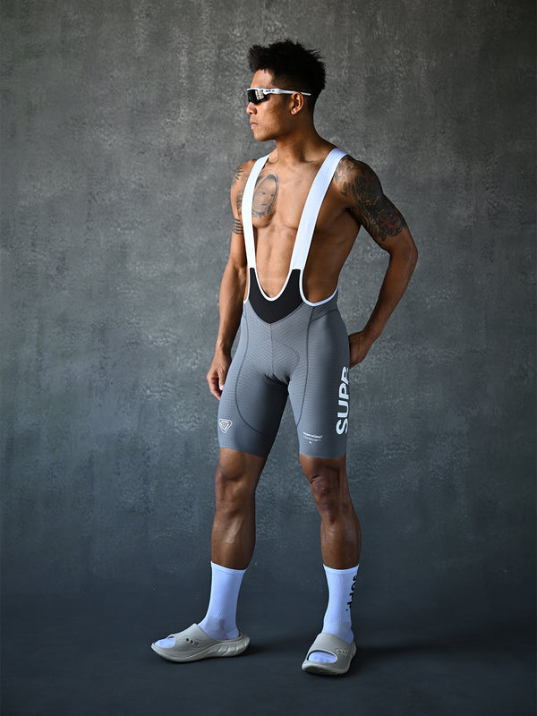 Men's SUPP. Short Sleeves Jersey (Black) + Performance SUPP. Bibs (Gray) + Socks