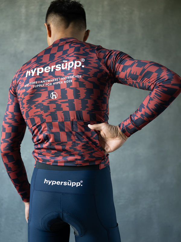 Men's Performance Light Fleece Long Sleeve Jersey 12-18°C - Dark Red/Navy