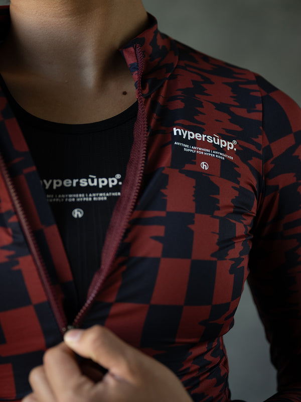 Women's Performance Light Fleece Long Sleeve Jersey 12-18°C - Dark Red/Navy