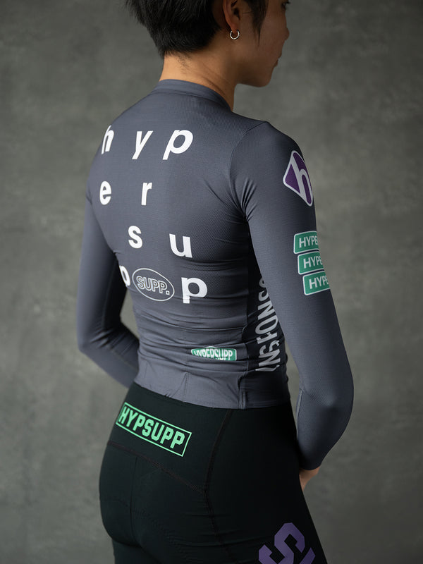 Women's Performance Team Long Sleeves Jersey (Dark Gray) + Performance Team Bibs ( Black) + Socks