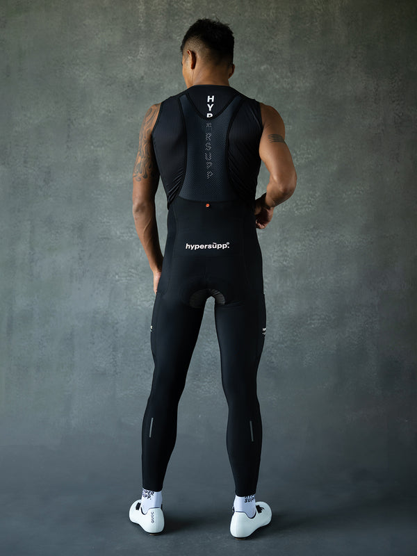 Men's Performance Thermal Long Bibs with Side Pockets 8-16°C - Black