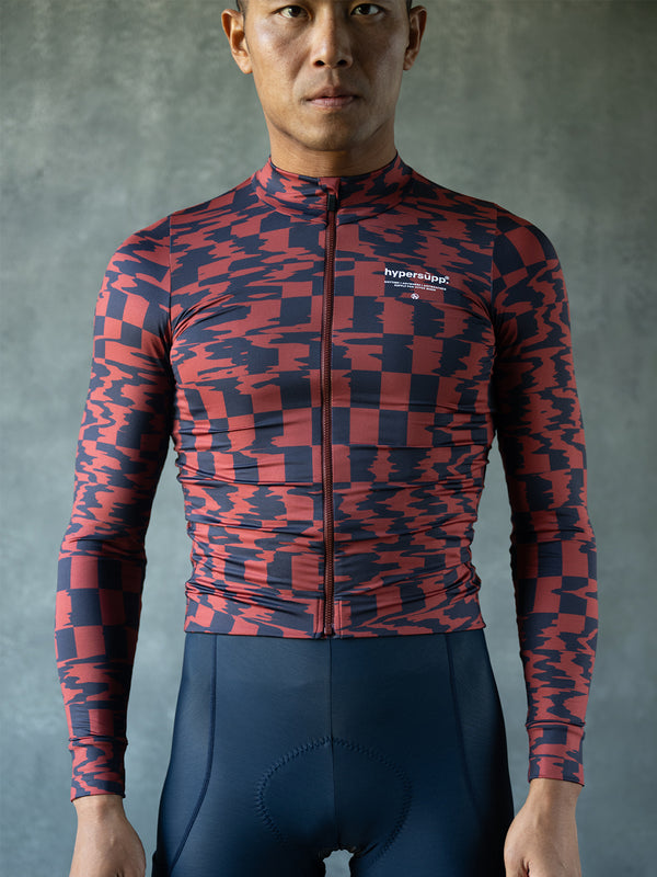 Men's Performance Light Fleece Long Sleeve Jersey 12-18°C - Dark Red/Navy