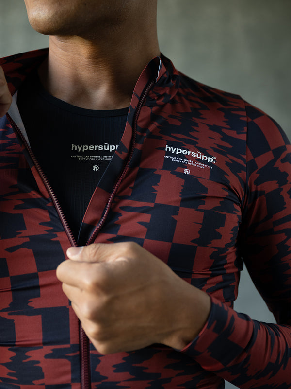 Men's Performance Light Fleece Long Sleeve Jersey 12-18°C - Dark Red/Navy