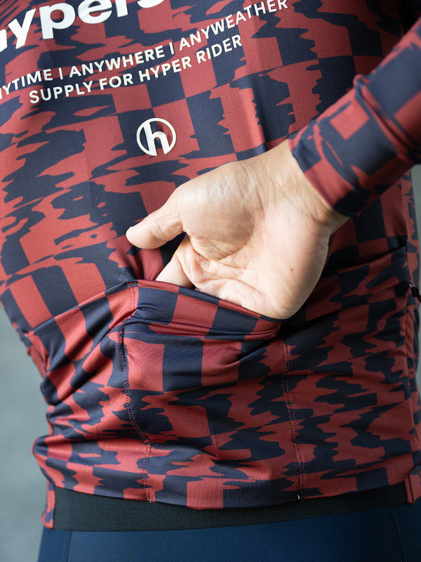 Men's Performance Light Fleece Long Sleeve Jersey 12-18°C - Dark Red/Navy