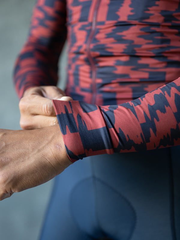 Men's Performance Light Fleece Long Sleeve Jersey 12-18°C - Dark Red/Navy