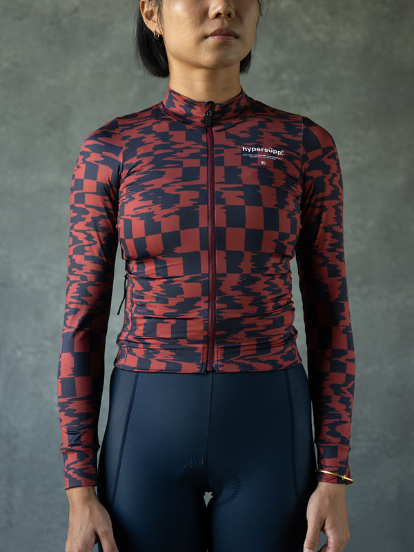 Women's Performance Light Fleece Long Sleeve Jersey 12-18°C - Dark Red/Navy