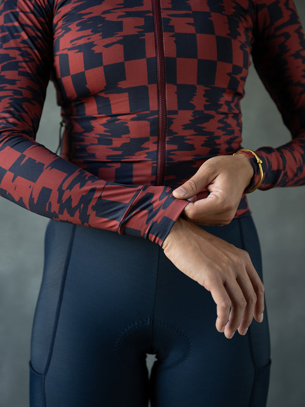 Women's Performance Light Fleece Long Sleeve Jersey 12-18°C - Dark Red/Navy