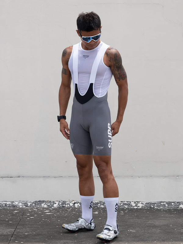 Men's Zipless Jersey(White) + Bib Shorts(Gray) + Socks