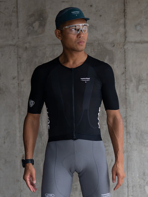 Men's SUPP. Short Sleeves Jersey (Black) + Performance SUPP. Bibs (Gray) + Socks