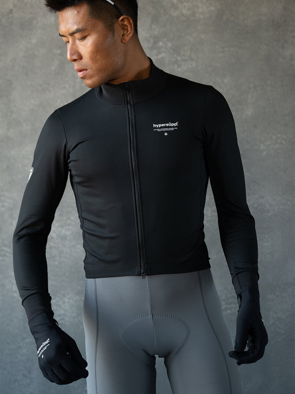 Men's Windproof Thermal Long Sleeve Jersey 0-10℃ - Black