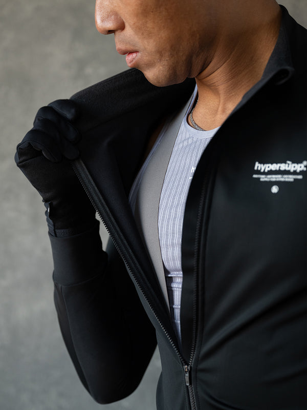 Men's Windproof Thermal Long Sleeve Jersey 0-10℃ - Black