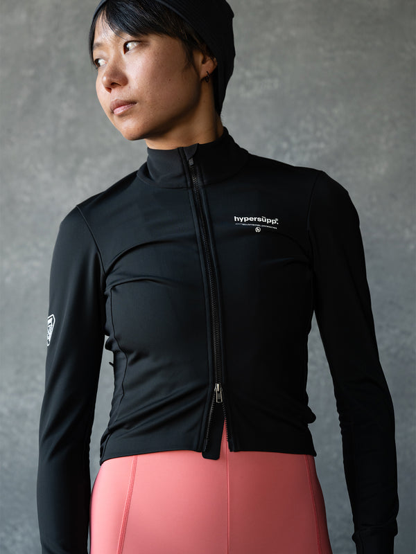 Women's Windproof Thermal Long Sleeve Jersey 0-10℃ - Black